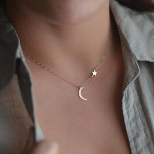 Delicate Simple Star Moon Pendant Necklace For Women Bijoux Tiny Crescent Moon Necklaces Collier Femme Fashion Jewelry