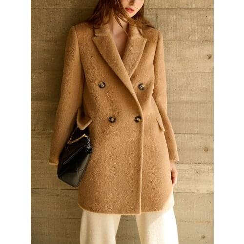 Camel cashmere coat womens short high-end temperament albaca suit coat 2021 NEW