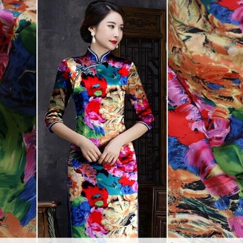 Printed Chinese silk fabric satin 19 mm stretch satin silk fabric meter cheongsam dress fabric wholesale silk cloth