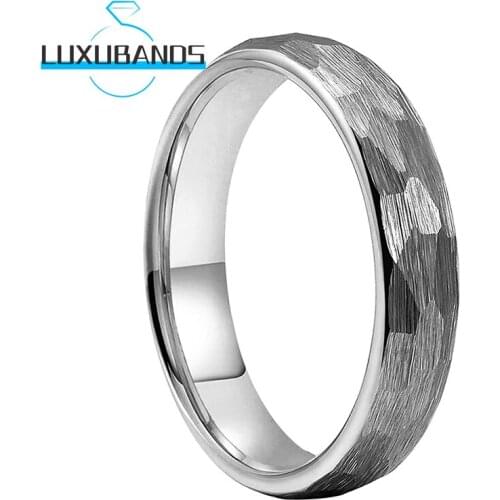 4MM Tungsten Carbide Rings For Wemens Multifaced Hammered Engagement Bands Brushed Finished Comfort Fit