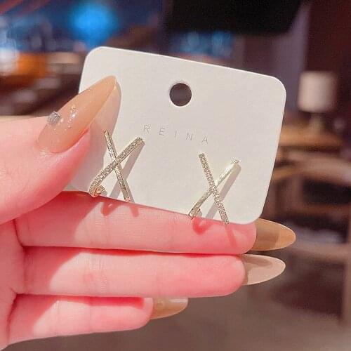 Korean New Trendy Cross Stud Earrings for Women Delicate Zircon Earrings Jewelry Female Simplicity Design Elegant Ear Studs Gift