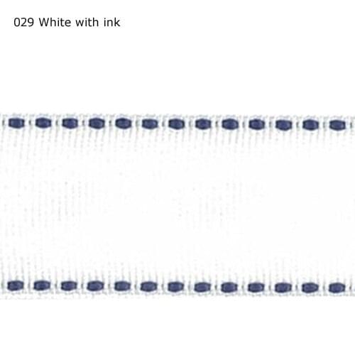3/8" inch (9mm) Ink Blue Saddle Stitch White Grosgrain Ribbon