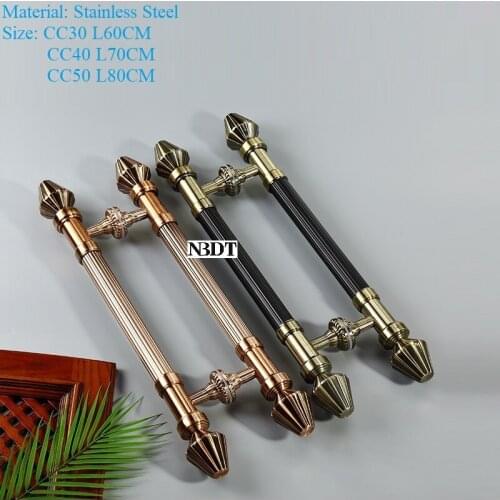 Stainless Steel Red Bronze Back-to-Back Wooden Glass Frame 10-120MM Thick Door Pull Diamond Decorative Head