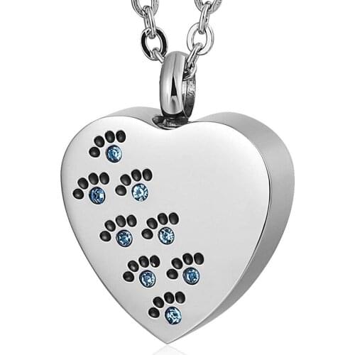 Paw Prints on Love Heart with Birthstone Urn Necklace for Ashes with Fill Kit Cremation Keepsake for Dog Cat Women Men