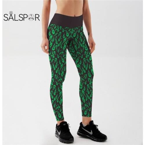 SALSPR Women Sports Leggings for Fitness Flame Printed Legging Pants High Waist Seamless Leggins Gym Workout Running Pants