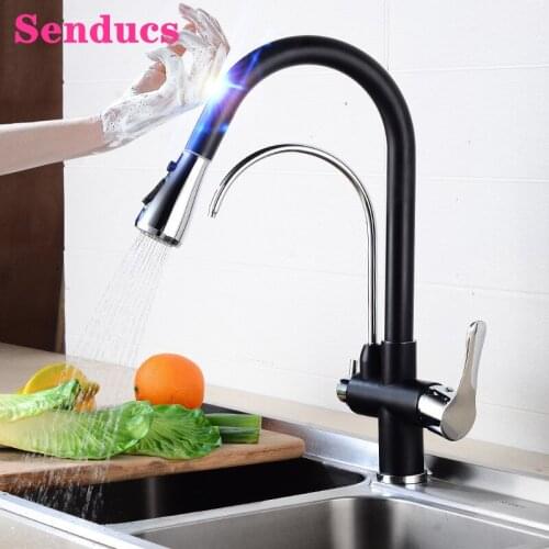 Hot Cold Touch Kitchen Mixer Faucets Dual Handle Pull Out Filter Kitchen Faucet Solid Brass Black Chrome Smart Touch Kitchen Tap