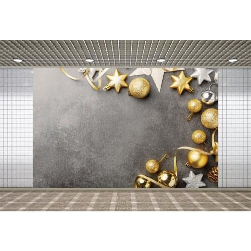 Lyavshi Christmas Gold Balls Ribbon Star Gray Photographic Background Toys Child Portrait Photocall Banner Backdrop Decor Poster