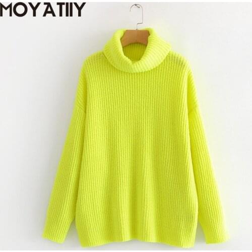 MOYATIIY Fashion Women Winter Solid Sweater Bright Color Female Pullovers Knitted Turtleneck Sweaters Thicken Womens Clothing