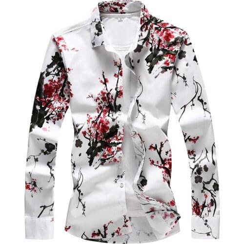 2019 spring Floral Print Shirt for men new fashion long sleeve flower mens shirts male slim flower Casual Men Shirt