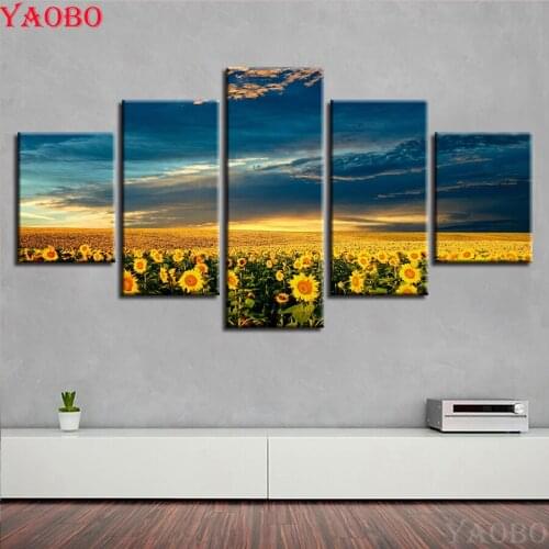 5 Pieces Sunflower Flower Landscape 5d diamond painting Full Round/square diy mosaic cross stitch beaded embroidery diamond art