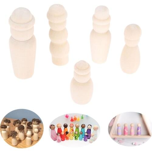 5Pcs Unpainted Blank Wooden Peg People Wood Figurines Peg Dolls Nesting Set Craft DIY Montessori Toy Kid Wedding Home Decoration