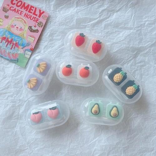 New Cute Fruit Pattern Contact Lens Case Colorful Cartoon Fruit With Transparent Outerbox Portable Lenses Box Set Gift for Women