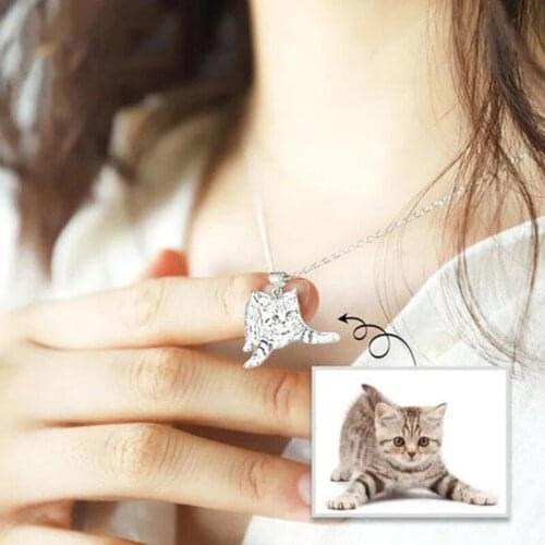 Personalized Cat Photo Pendant Necklace Silver Engrave Name 925 Sterling Silver Pet Photo Necklace Women Men Memorial Best Gift