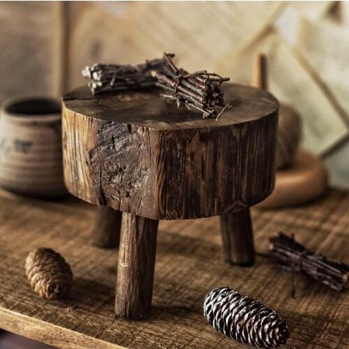 Natural wood retro whole wood shooting props decoration garden balcony decoration small chair support