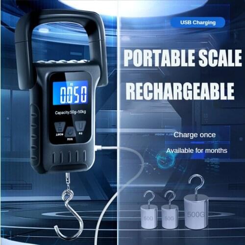 Portable Electronic Hand Scale USB Charging 50KG Household Mini Grocery Hook Scale Fishing Weighing