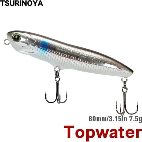 TSURINOYA 80mm 7.5g Topwater Floating Pencil Fishing Lure Aritficial Wobbler Hard Bait Long Casting Pike Bass Jerkbait Lures