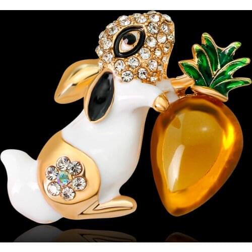 Lovely Rabbit Holding Carrot Brooches Women Men Alloy White Black Bunny Hare Animal Brooch Pins Gifts
