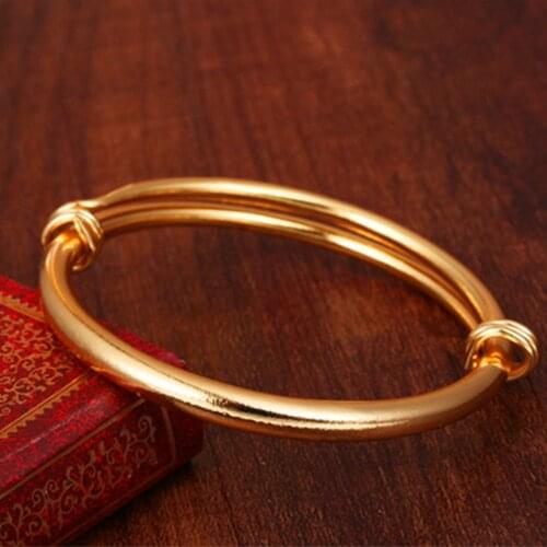 Simple Jewelry Yellow Gold Filled Womens Smooth Round Belly Adjustable Bangle