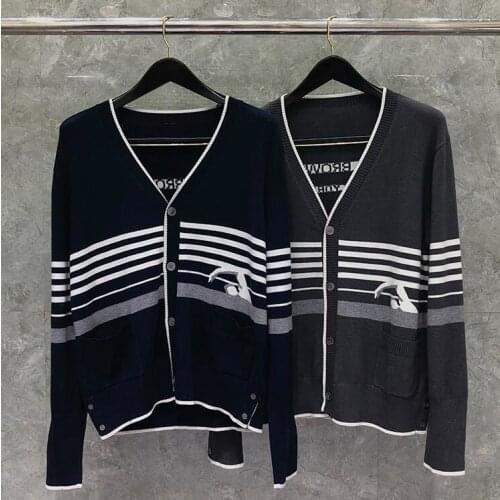 2021 Fashion Brand Sweaters Men Women Slim O-Neck Cardigan Clothing Wool Swimmer pattern Striped Winter Casual Coat