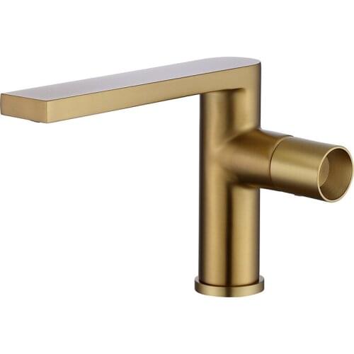 Bathroom Basin Faucet Solid Brass Sink Mixer Crane Tap Hot & Cold Deck Mounted Single Handle Brushed Gold/Black Free Shipping