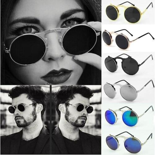 Men Women Vintage Round Metal Frame Flip Up Sunglasses Glasses New Eyewear Lens F3MD