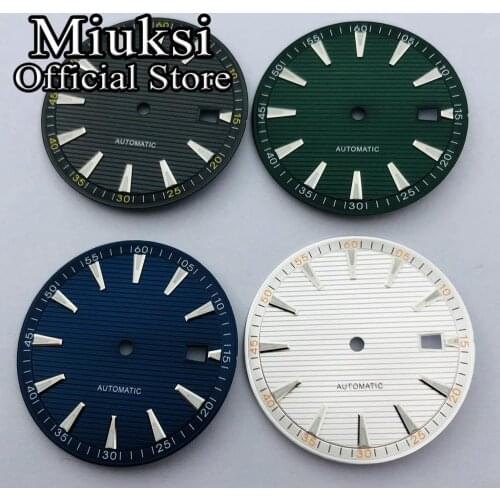 Miuksi 33.3mm black blue green silver watch dial luminous dial fit NH35 movement