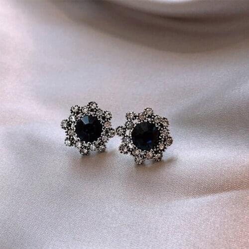 SHELA S925 Sterling Pin Royalblue Dark Blue Rhinestone Stud Earrings for Women Vintage Fashion Jewelry Pendientes wholesale