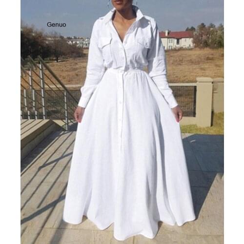 White Big Size Long Shirts Dress High Waist A Line 2020 Autumn African Women Maxi Long Dresses Robe Femme Vestiods Casual Daily