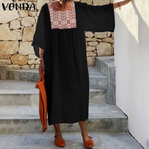 VONDA Summer Dress Women Printed Dress Bohemian Beach Sundress 2020 Causal Vintage 3/4 Flare Sleeve Party Vestido Plus Size 5XL