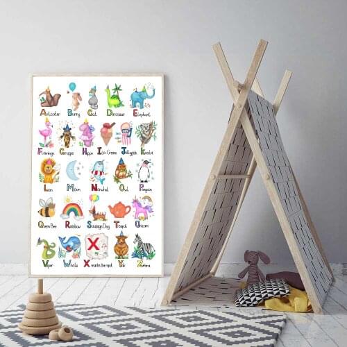 Animal Alphabet Poster Educational ABC Letter Canvas Painting Baby Gift Wall Art Print Picture For Kids Room Boho Nursery Decor