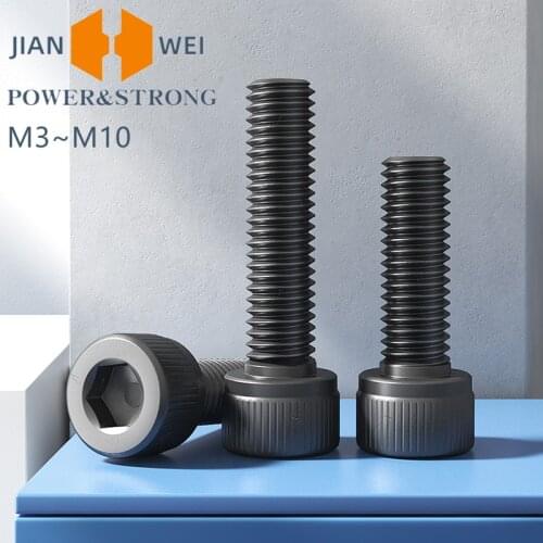 1/10pc M3 M4 M10 Full thread half thread Black grade 12.9 DIN912 Socket Head Cap Schroeven Hex Socket Schroef