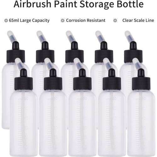 10pcs 65ml Airbrush Paint Bottle and Storage Bottle with 4pcs Funnel Scale Line Compatible with Iwata Badger Paasche Dual Action