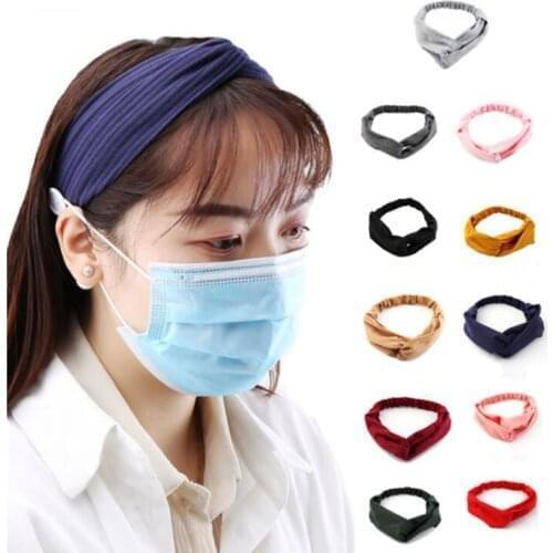 2021 Women Hair Accessories Masks Anti-leather Button Hair Band Sports Yoga Elastic Cross Solid Color Knitted Headband Headwear