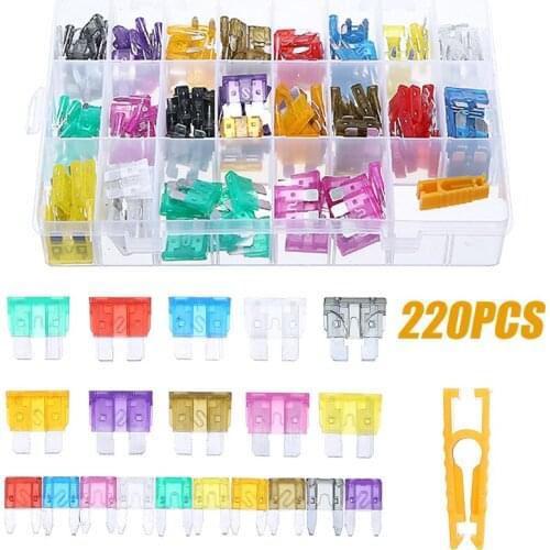 220pcs 2A-35A Mini Standard Car Blade Fuses Assortment Auto Van Fuse Set Car Truck Blade Fuse Kit with Clip