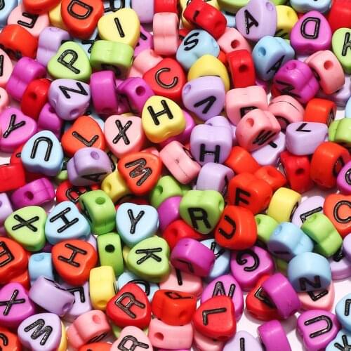 7mm Mixed Color Letter Acrylic Beads Round Flat Alphabet Spacer Heart Beads For Jewelry Making Handmade Diy Bracelet Necklace