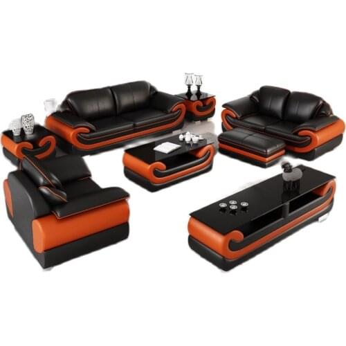 Big living room Sofa top grade cow genuine leather couch Nordic corne muebles de sala 1+2+3 seat + coffee table+ TV stand + side