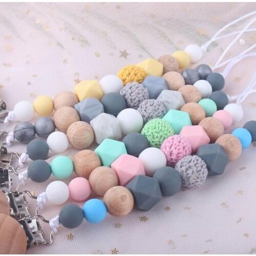 New Baby Pacifier Clip Chain Wooden Holder Soother Pacifier Clips Leash Strap Nipple Holder For Infant Nipple Bottle Clip Chain