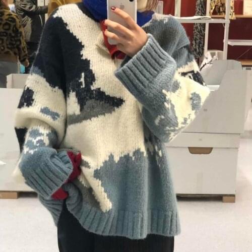 Color Print Sweater Women Pullover 2020 Autumn Winter Korean Thick Long Sleeve Knit Jumper O-Neck Warm Sweaters