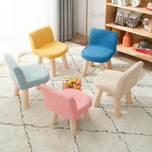 Childrens Solid Wood Fabric Small Stool Backrest Low Stool Economical Creative Chair Simple Shoe Replacement Small Bench