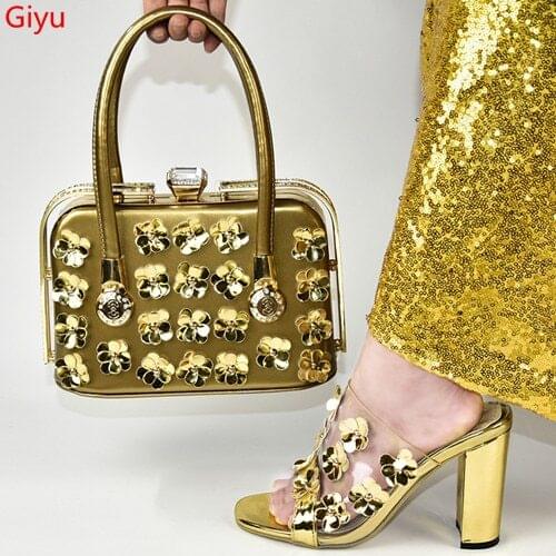 Doershow new coming Italian Shoes With Matching Bags African Women Shoes and Bags Set For Prom Party Summer Sandal !SLV1-5
