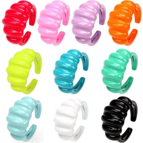EYIKA New Trendy Hand Painted Candy Color Enamel Geometric Metal Wave Wide Open Rings Statement Female Party Finger Jewelry Gift