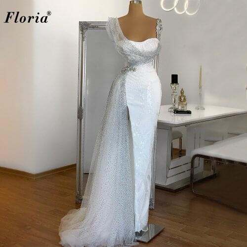 Haute Couture White Evening Dresses Long Mermaid Evening Gowns Sexy Middle East Cocktail Dresses Vestido De Festa De Casamento