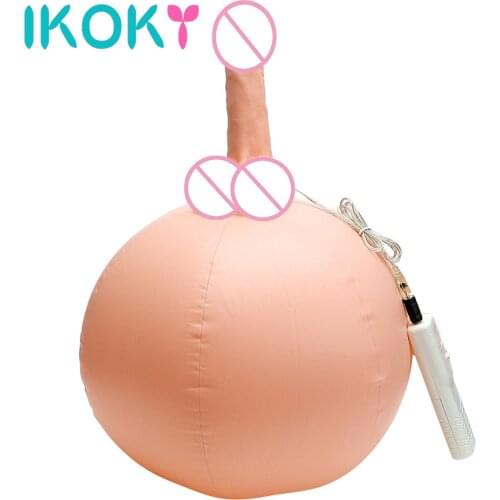 IKOKY Female Masturbation Inflatable Flesh Artificial Dildo Ball Sitting On Vibrator Fake Penis Sex Toys for Women
