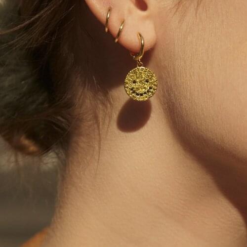 Itenice New Crystal Smile Earrings For Women Creative Luxury Gold Round Earring Jewelry