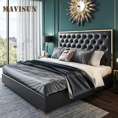 European-Style Classical Soft Double Bed With Storage Space Black Custom Loft Bed Sets For Bedroom Hotel Indoor Furniture