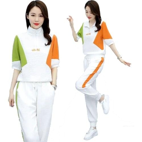Summer Clothes for Women 2 Piece Set Fashion Two Piece Sports Suit Female Loose Thin Short Sleeved Casual Clothes with Trouser