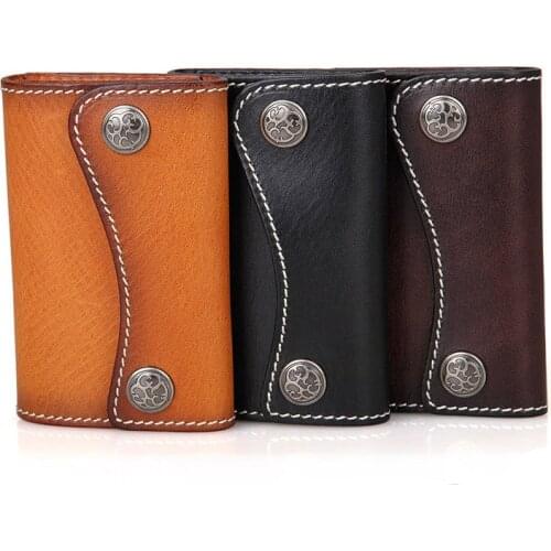 Leather Small Key Case for Women Vintage Style Signature Card Bag Casual Girls Mini Key Bag Lady Coin Pocket