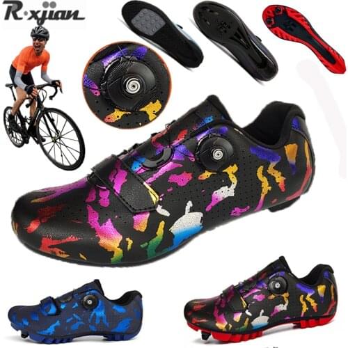 The latest men road cycling shoes colorful reflective professional women MTB breathable bicycle racing self-locking shoes 36-48