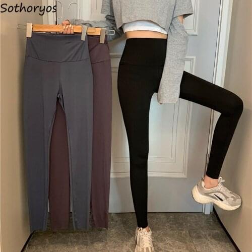 Leggings Women Solid Skinny Fashion Casual Cool Chic Ankle-length Slim High Waist Stretchy Plus Velvet Warm Streetwear All-match