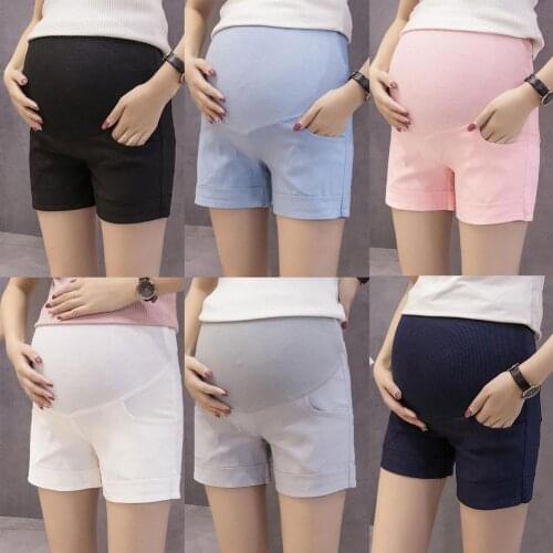 Summer Solid Color Pregnant Women Maternity Shorts Stretchy Abdominal Pants